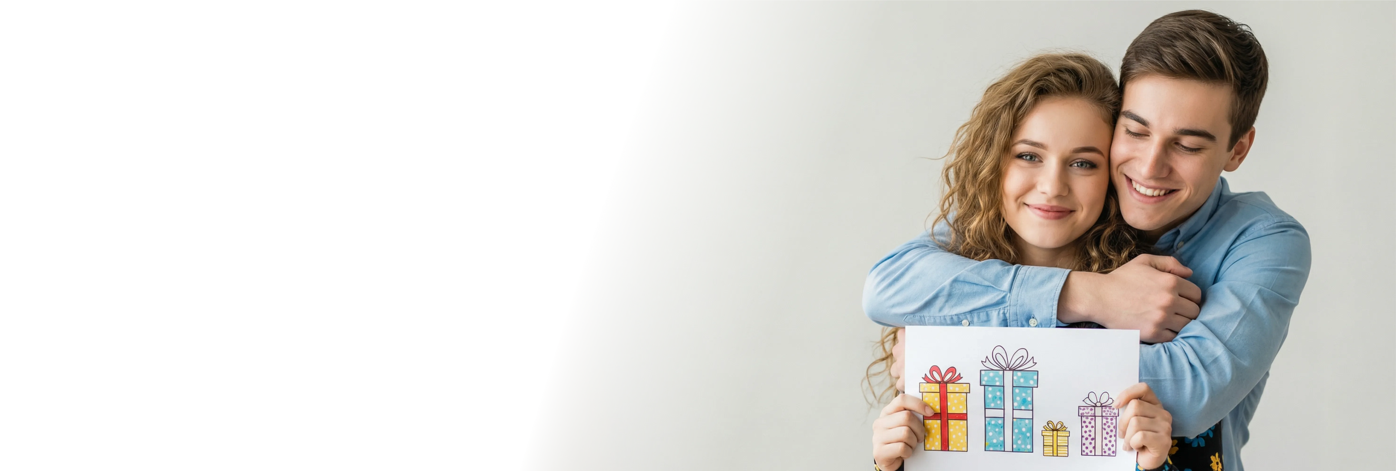 Счастливая пара с подарком сертификат на психологическую поддержку